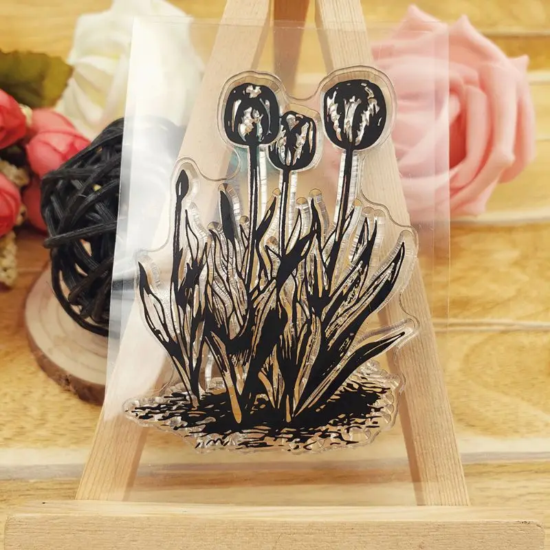 Силиконовая прозрачная печать тюльпана штамп сделай сам скрапбукинг рельефная