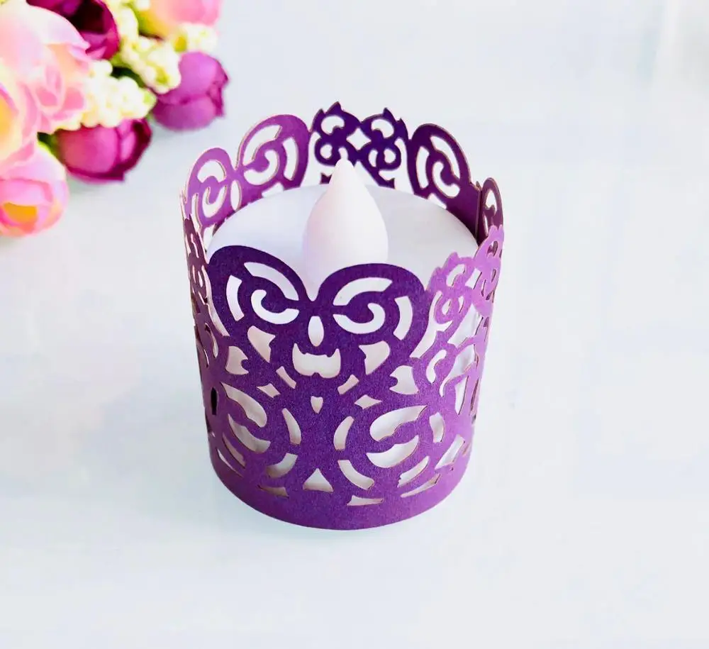 purple 50 шт. лазерный полый Хэллоуин СВЕТОДИОДНЫЙ свеча тени окружающие Кольца бумажные чашки Паук Паутина Тыква замок ужасов упаковка для торта - Цвет: purple