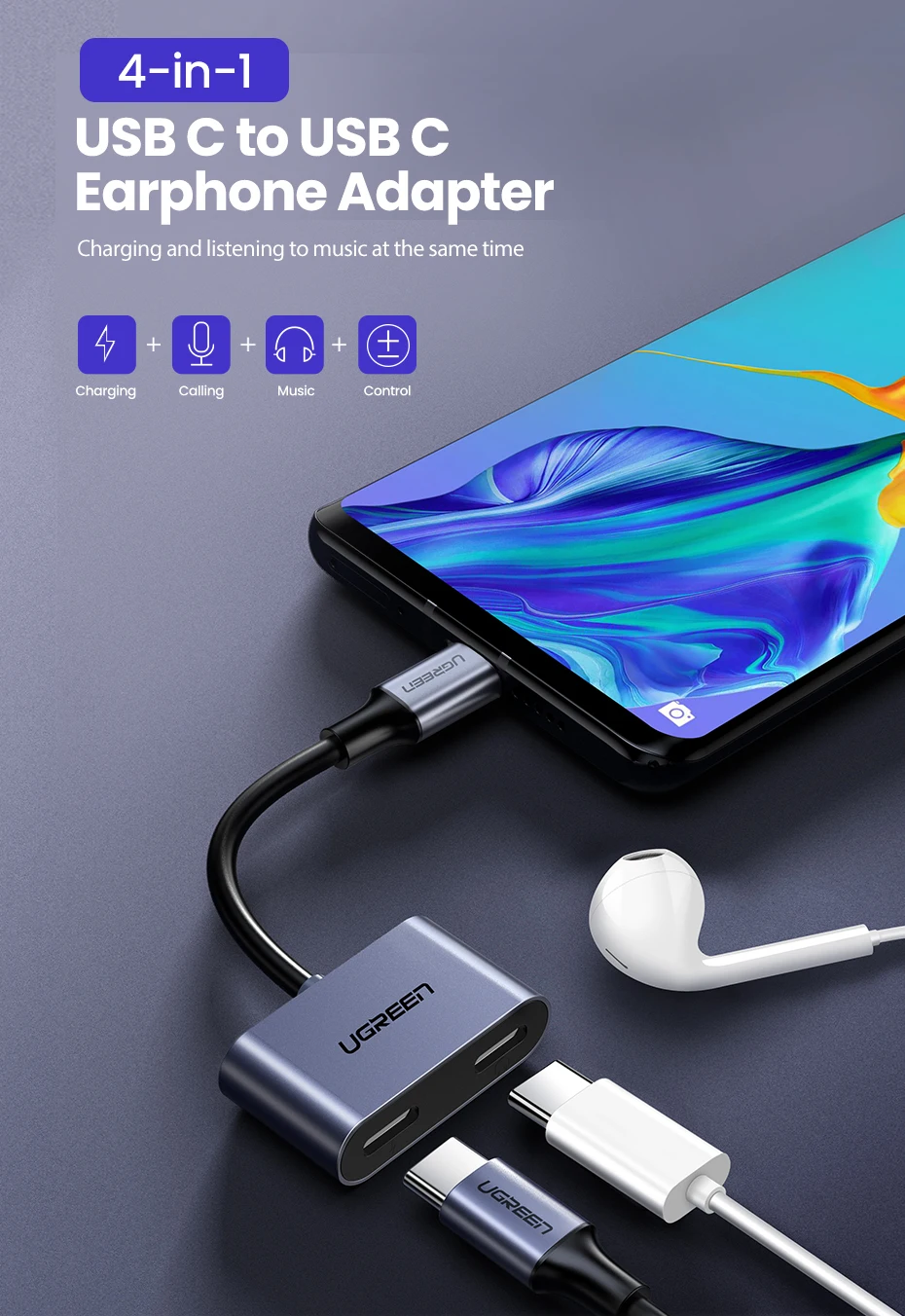 UGREEN 2 в 1 Тип C к двойной цифровой USB C аудио сплиттер под Наушники Адаптер для iPad Pro Google Pixel 2XL huawei P30 Pro Mi8