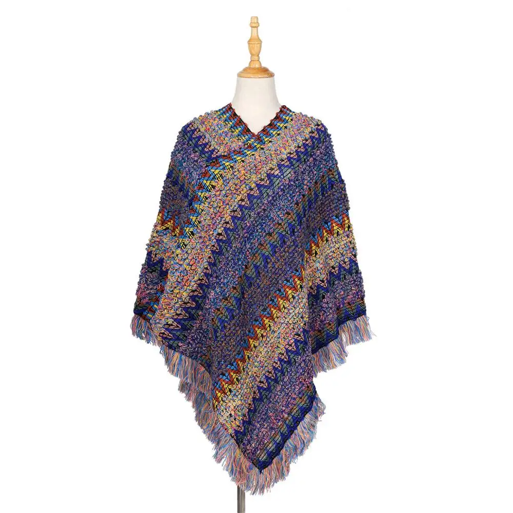 Женская накидка пончо с кисточками теплый кашемировый шарф в стиле бохо зима
