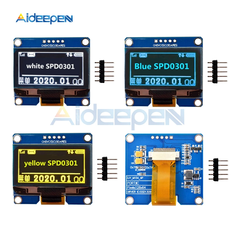 

1.54 inch 1.54" 5Pin OLED Display Module 128X64 IIC I2C IPS Interface SPD0301 Drive IC DC 3.3V For Arduino White/Blue/Yellow