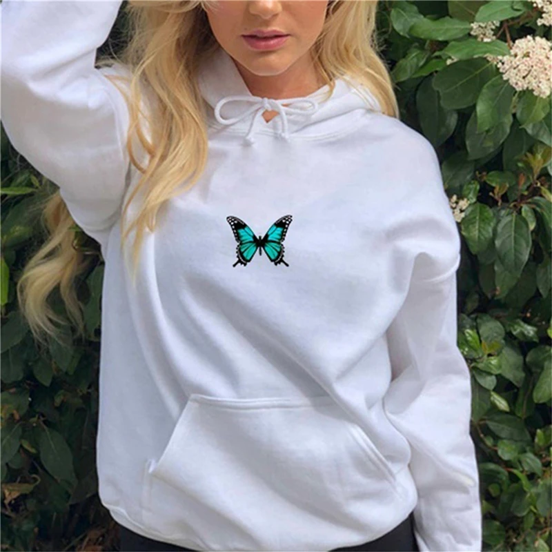 

Women Casual Loose Hoody Korean Clothes Pullovers Autumn Butterfly Print Hoodies For Women Streetwear Hip Hop Sweatshirt