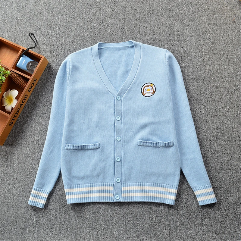 2021 College Style JK School Uniform Student Clothes For Women Long Sleeve Cartoons Embroidery Knit Cardigan V Neck Sweater Coat |