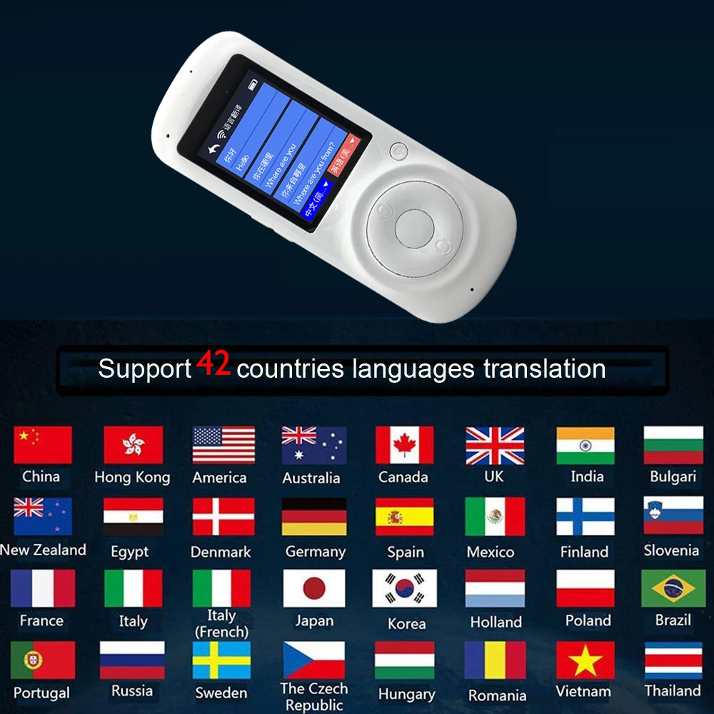 2 4inch portable voice translator support 42 languages 1500mah touch screen wifi smart portable voice translator wearable device free global shipping