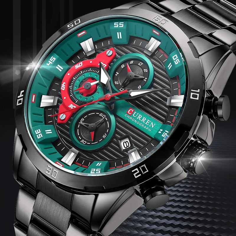 

Curren Stainless Steel Strap Business Watches Men Waterproof Six Hands Quartz Man's Wristwatches Calendar, Stop Watch