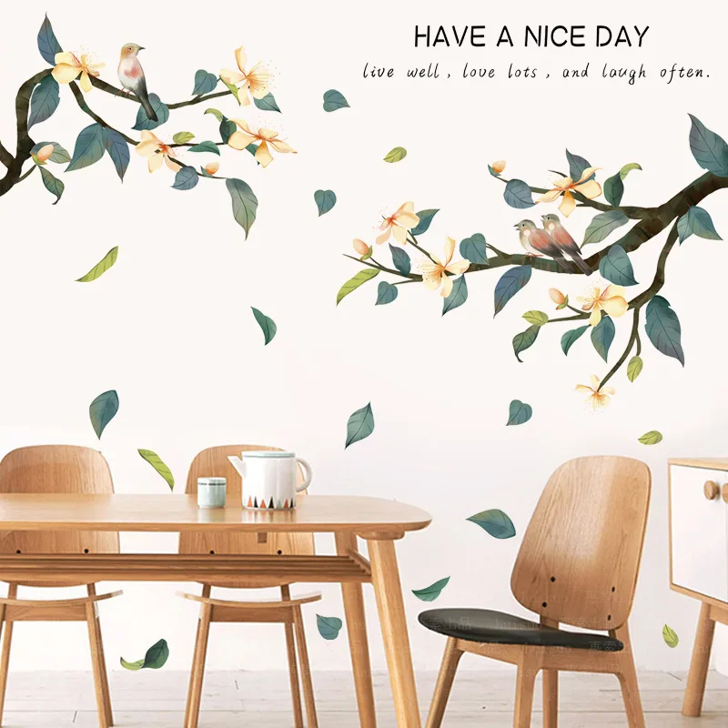 Наклейка на стену с изображением растений птиц цветов|Наклейки стену| |
