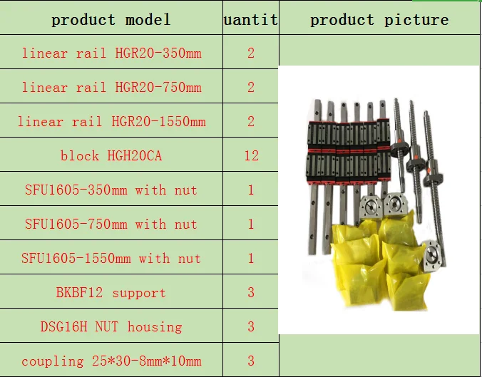 350-750-1550mm 3 оси 4aixs ЧПУ направляющая 20 мм линейные рельсы линейная направляющая HGR20 HGH20 16 мм шариковый винт SFU1605/1610 Набор для ЧПУ - Цвет: 350-750-1550mm