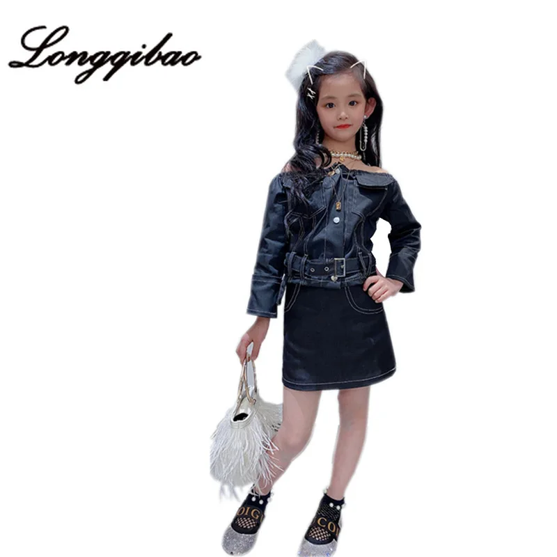 

Spring New Model Western Style Two-Piece Cool off-Shoulder Top Denim Bag Hip Skirt Handsome Lady Wind Catwalk Suit