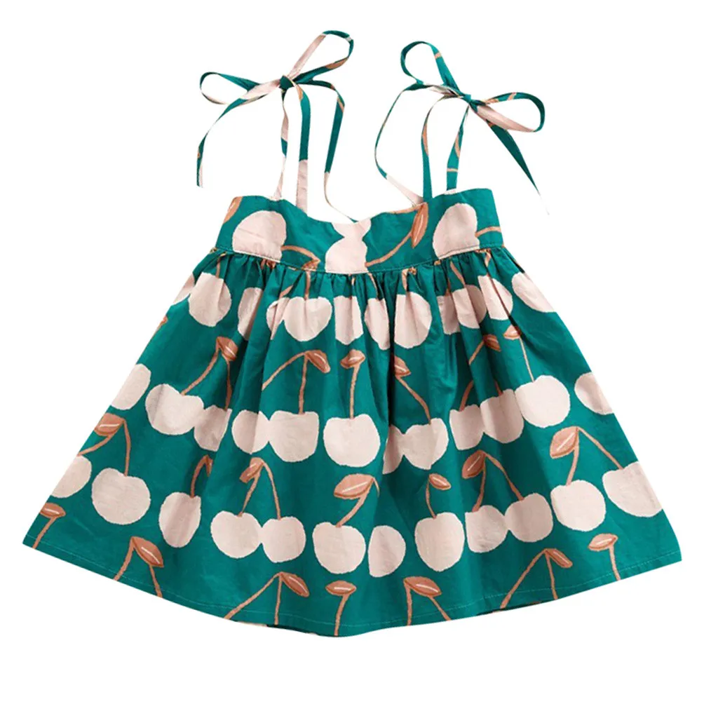 Летнее платье для девочек маленьких без рукавов с принтом личи на бретельках