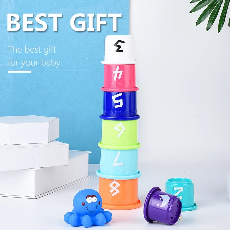 

9 шт. штабелирование чашек звук складные стаканчики с цифрами и Животные укладки чашка игрушки для малышей раннего образования игрушки для ...