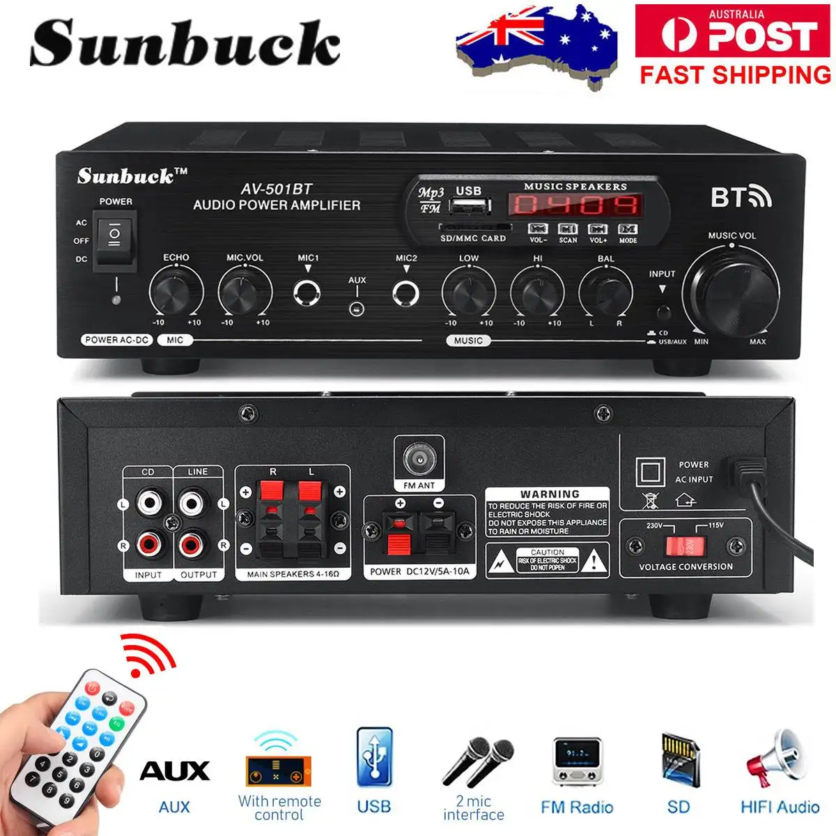 Bluetooth аудио усилитель мощности 1200 Вт 110 В/220 В DC 12 В AUX вход 2,0 hifi динамик 4 микрофона FM USB SD 2 x микрофонный вход