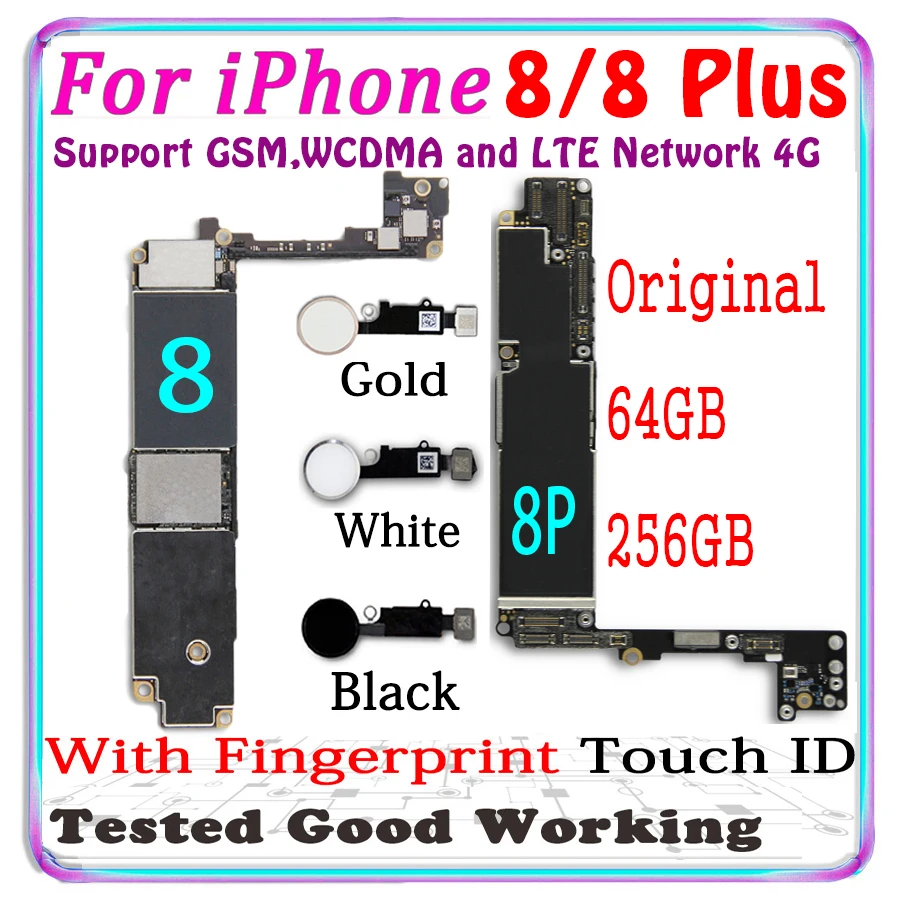 Бесплатная iCloud разблокированная материнская плата для iPhone 8 Plus с Touch ID черная