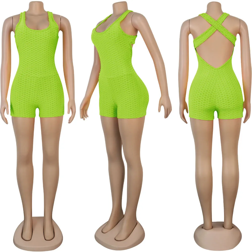 

Women Jumpsuit Sport Halter Neck Open Back Solid Playsuit Sleeveless One Piece Overall Bodysuit Fashion Romper