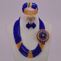 in fashion royal blue and champagne gold ab costume necklace african jewelry set nigerian wedding set 5c ssj 09