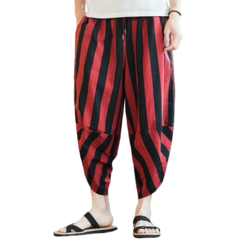 Новые летние мужские льняные хлопковые широкие брюки в китайском стиле MensJogger