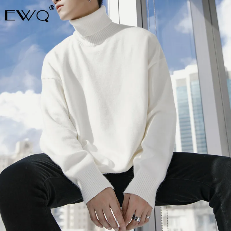 EWQ/2020 Весна Новая мода черепаха шеи мужские черные свободные повседневные