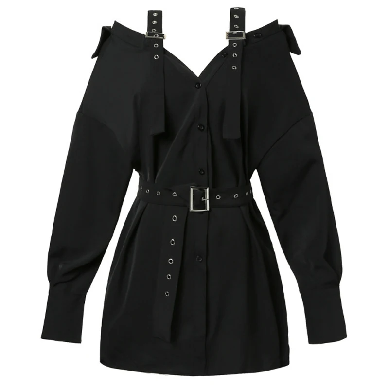 2020 черные пикантные сапоги в готическом стиле платье рубашка с поясом панк Стиль