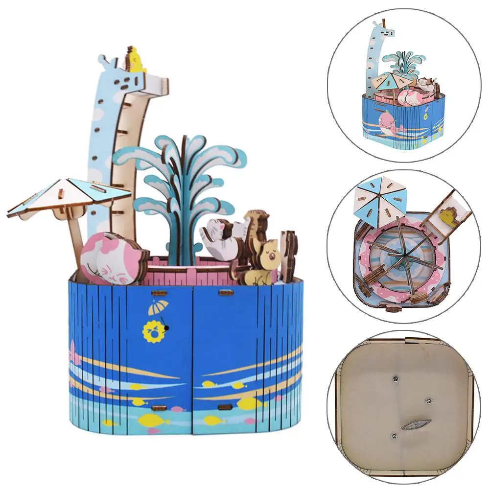 Innovative Birthday Christmas Gift Wooden Music Box Carousel Crafts Ornaments DIY Cottage House Home Decoration |