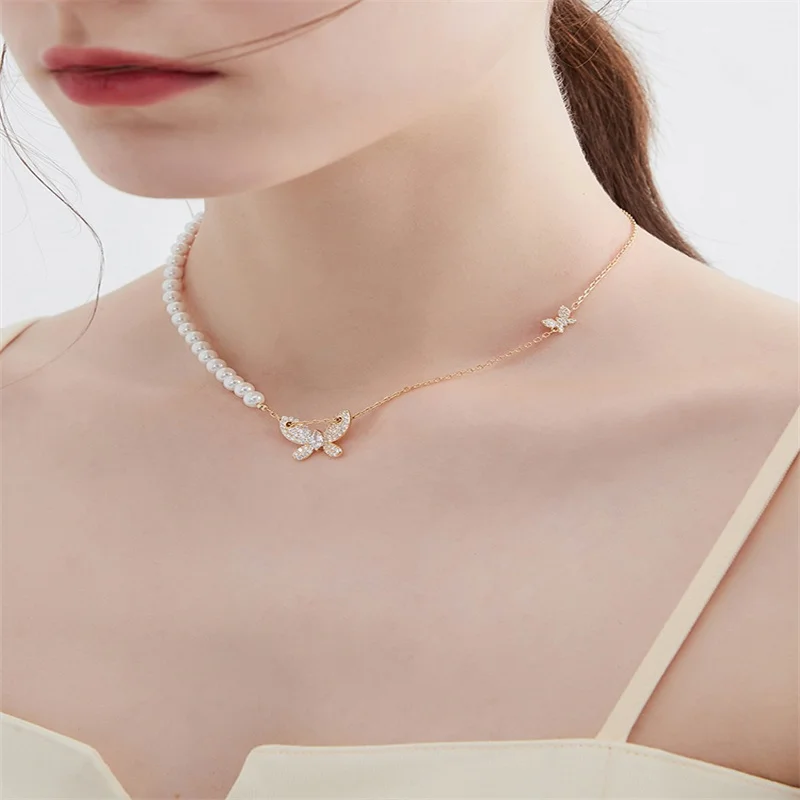 

Korean super fairy fashion pearl chain butterfly necklace temperament chain versatile necklace light luxury women Wholesale