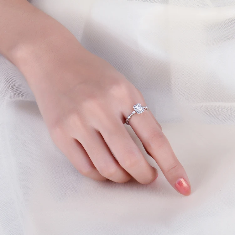 JewelryPalace Винтаж Milgrain 0.5ct Emerald Cut кубического циркония Обручение кольцо 925 пробы серебро для Для женщин Новая горячая распродажа