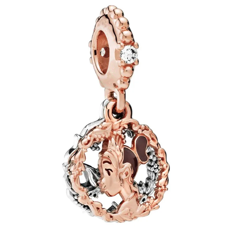

100% 925 Sterling Silver Charm Rose Gold Princess Diana Pendant Fit Pandora Women Bracelet & Necklace Diy Jewelry
