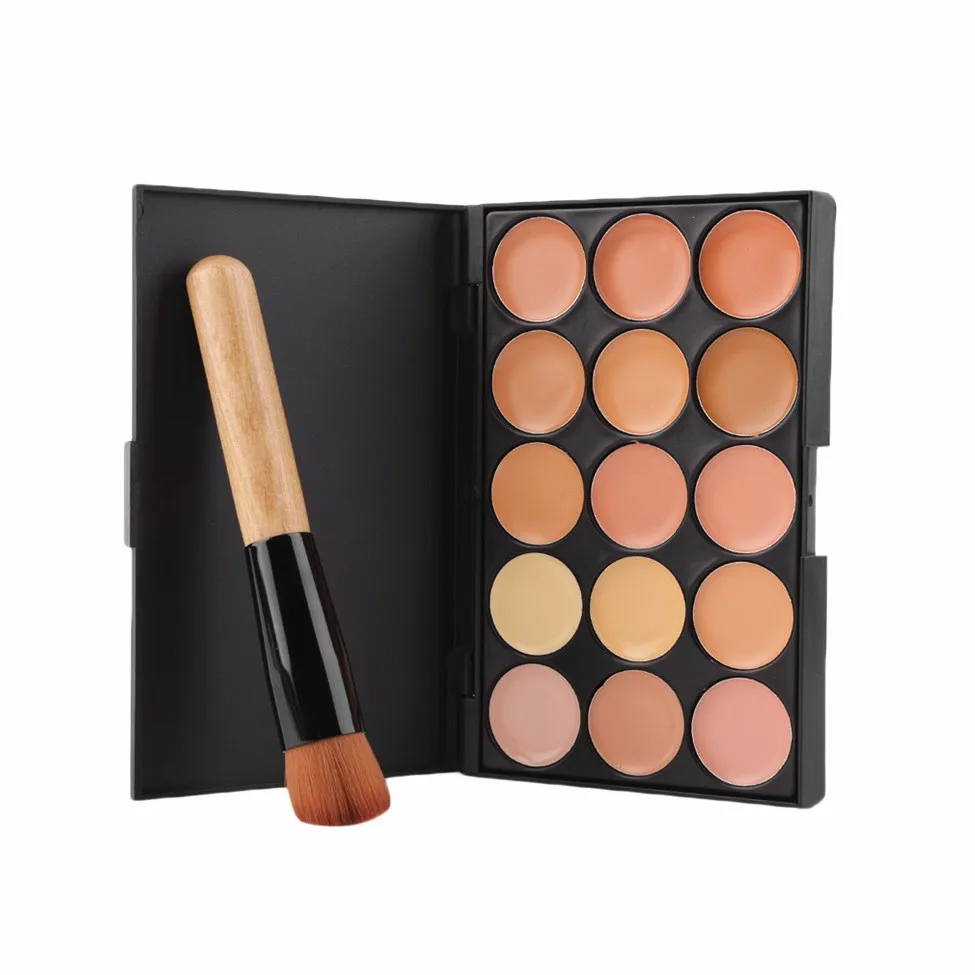 Fashion15 Colors палитра для макияжа лица + плоская угловая кисть с деревянной ручкой