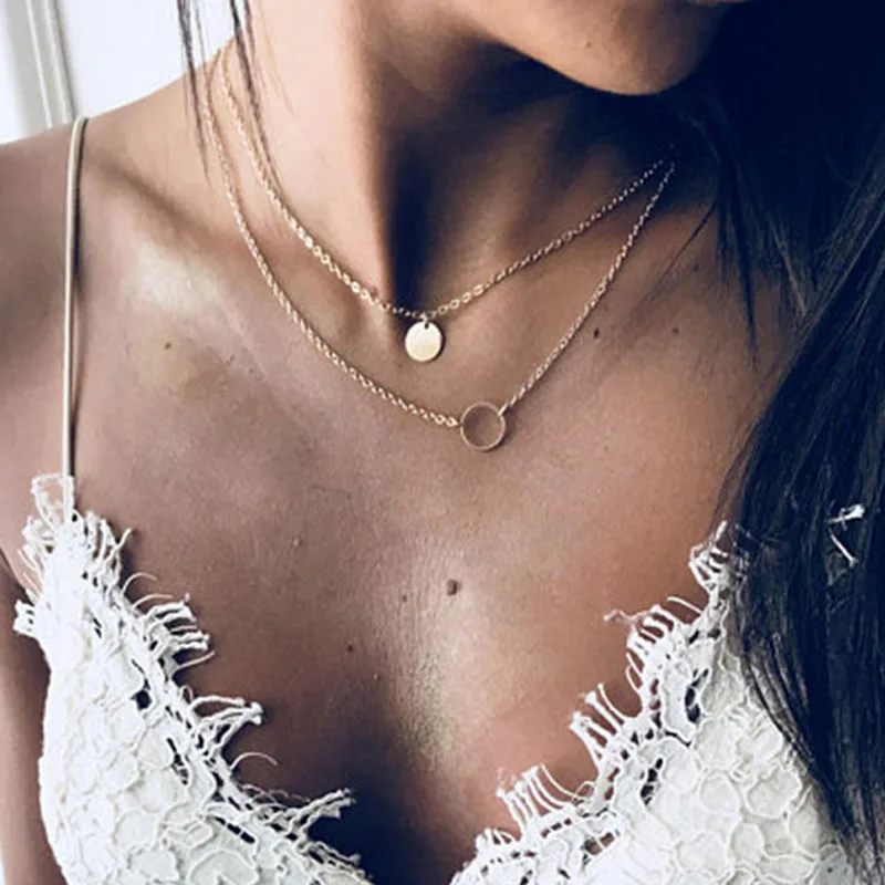 New Fashion Long Necklace Layered Chain Choker Sliver Gold Color Korean Wedding Pendant Necklaces For Women Girl Gift Jewelry