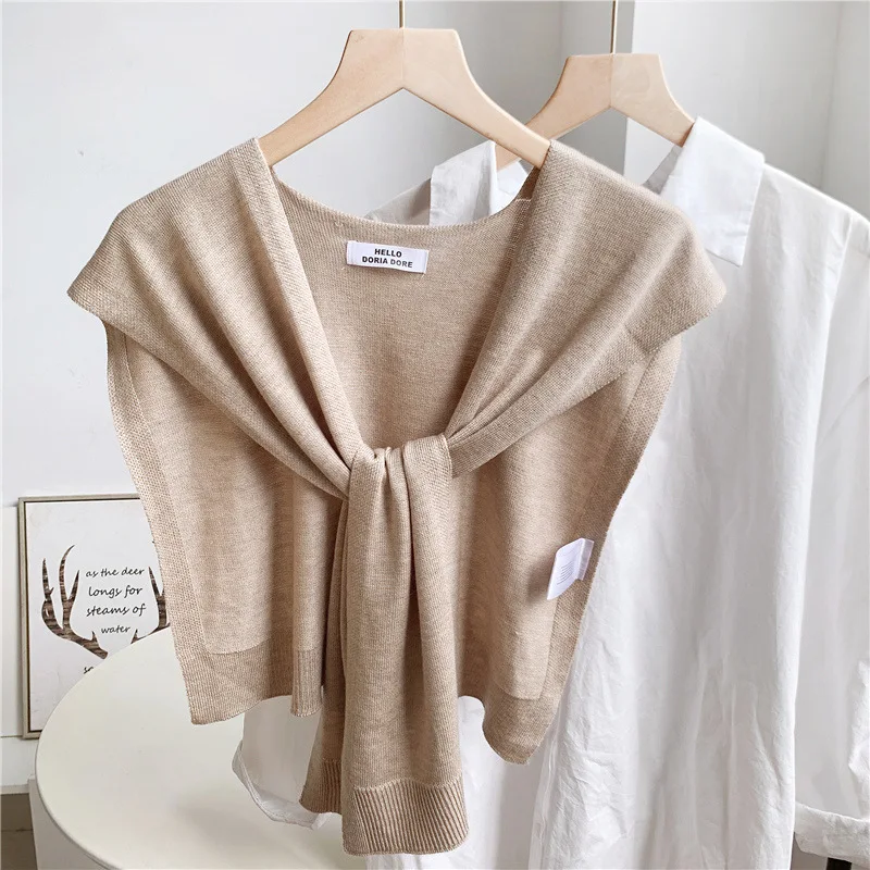 

Fashion Knitted Fake Collar Scarf for Women Knit Shawl Black Tie Top False Collars Ladies Solid Color Neck Guard Scarves Cape