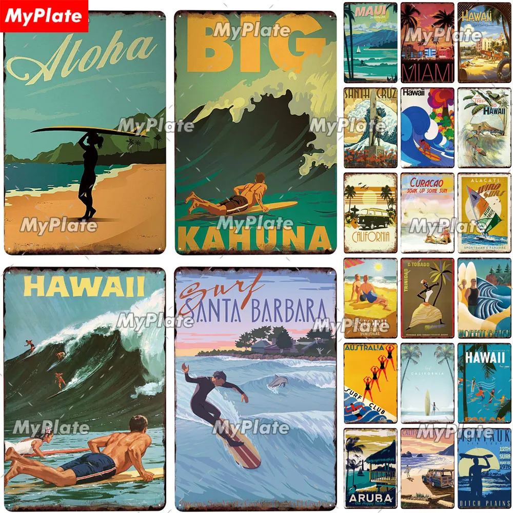 Металлический знак для пляжа Жестяная Табличка серфинга Настенный декор бара