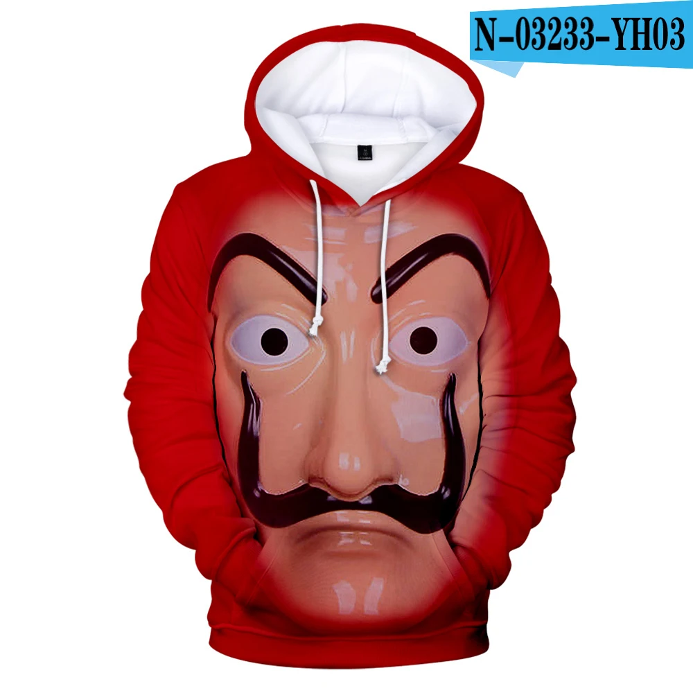 3D толстовки с капюшоном Толстовка с принтом ТВ серии La casa de papel Money Heist House of paper Мужская/Женская известная брендовая одежда - Цвет: 3D