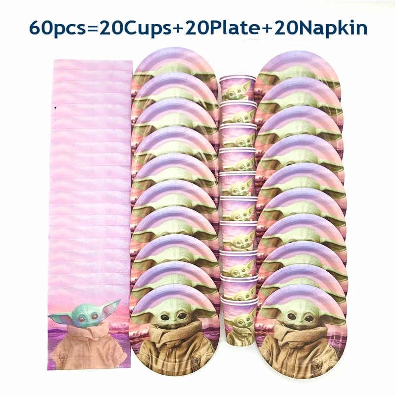 

Disney High Quality Party Decoration Mandalorian Yoda Baby Theme 40/60Pcs Birthday Party Paper Cups Plates Party Supplies Gift