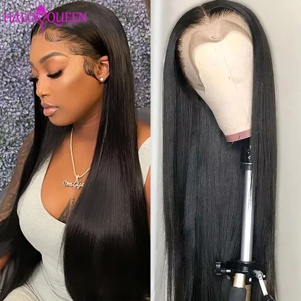 

Бразильские натуральные длинные прямые парики человеческих волос 180 плотность 13X4X1 4X4 прозрачный кружевной фронтальный парик предварительн...