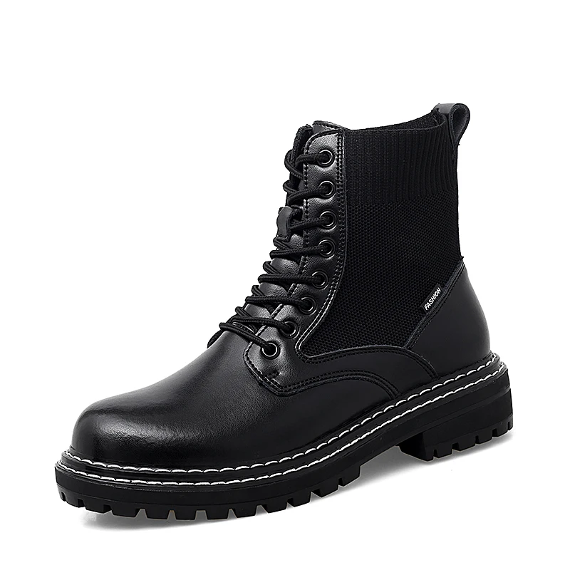 

2021 зимние мужские кожаные Повседневные Спортивные Ботинки Martin модные носки удобные мотоциклетные ботинки с высоким верхом Нескользящие ...