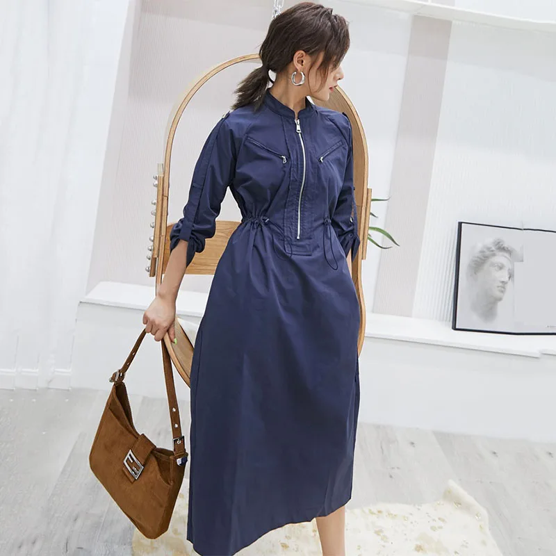 Женское зимнее и осеннее платье 2019 с круглым вырезом ТРАПЕЦИЕВИДНОЕ