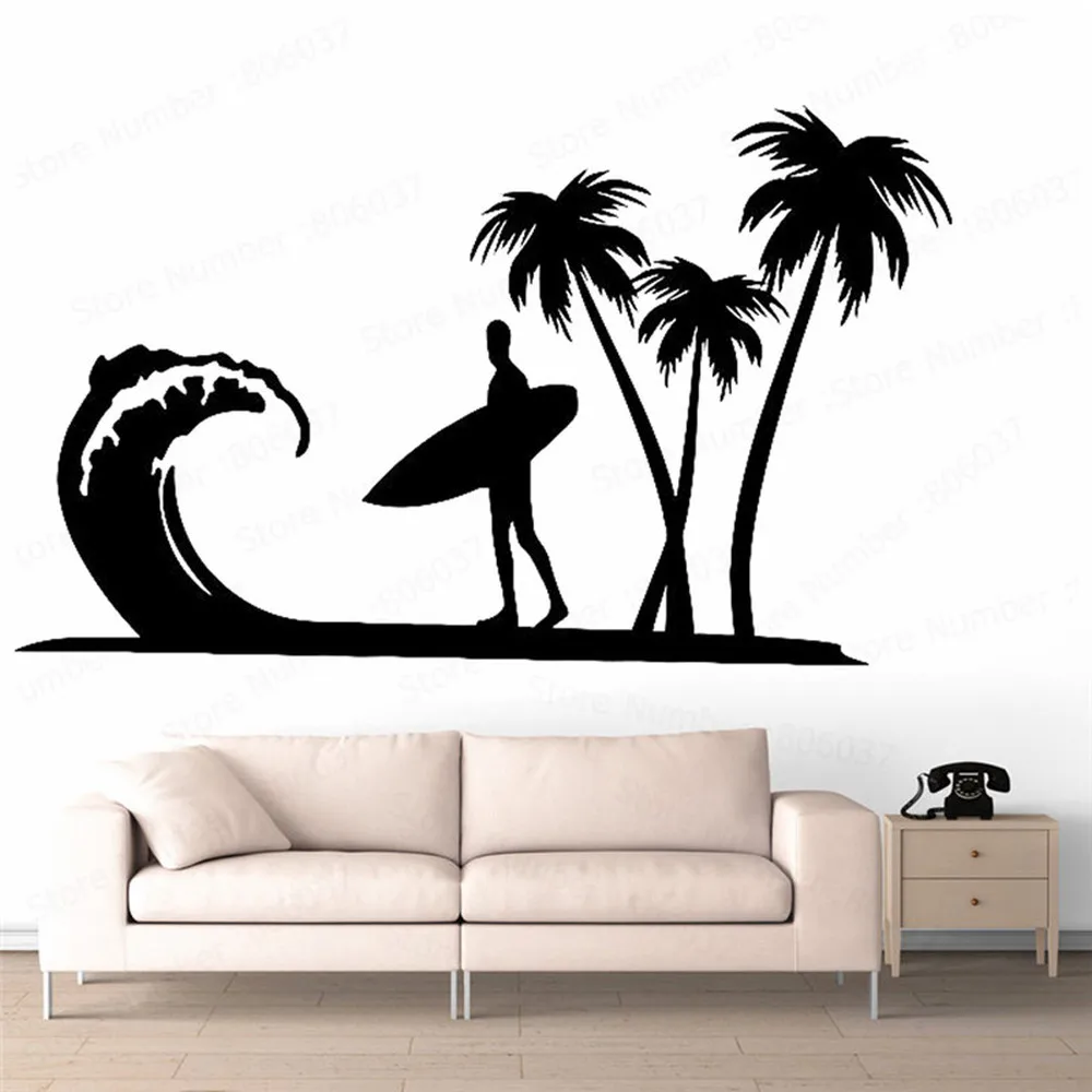 Виниловая наклейка с логотипом серфинга и пальмы на стену для экстремального