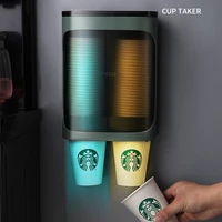 wall mounted automatic cup storage rack paper cups dispenser disposable pull type plastic cup holder dust proof cups container