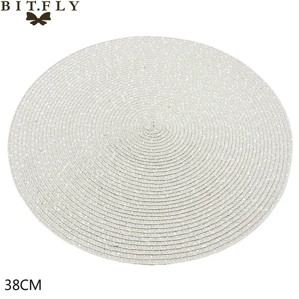 white with sequin 4 шт PP коврик для обеденного стола, тканый коврик для столовых приборов, термостойкие чаши, кофейные чашки, подставка для посуды, коврик для дома, кухни, вечерние принадлежности - Цвет: white with sequin