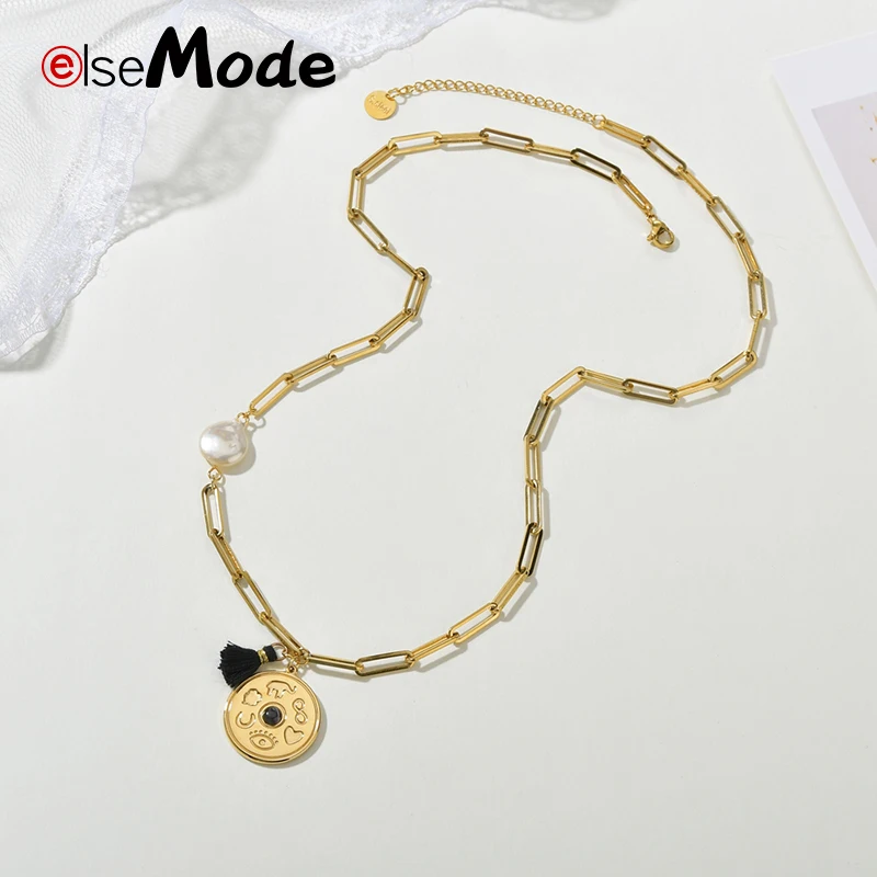 ELSEMODE винтажные ожерелья из нержавеющей стали с подвесками в виде глаза сердца