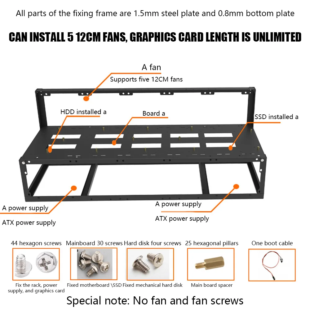 8GPU Майнинг Риг Открытого Типа Корпус Каркаса для Материнской Платы AK2980-D8P-65 S37 B85-65 Pitch BTC ETH Майнера.