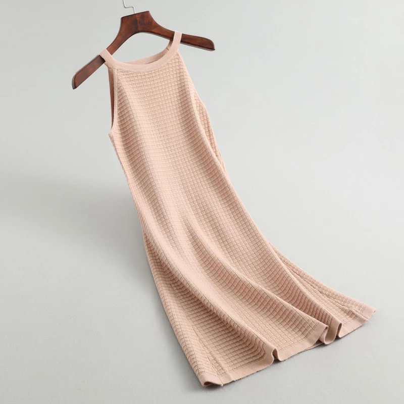 Женское однотонное платье без рукавов Повседневное трикотажное платье-жилет с