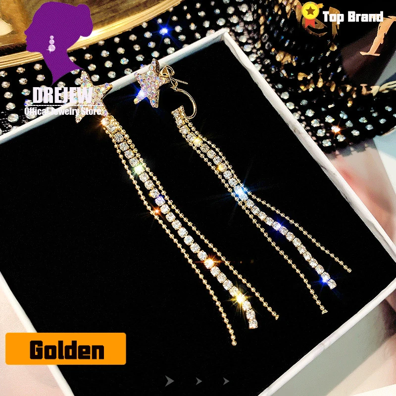 DREJEW корейские золотые серебряные Звездные стразы серьги капли роскошные длинные
