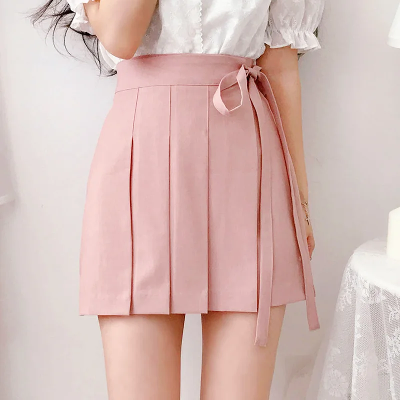 

Summer Mini Pleated Skirt Women Clothes Sexy Pink Black Skirts