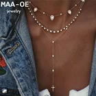 Модное Золотое хрустальное ожерелье с подвеской в виде капли воды, ожерелье для женщин, Многоуровневое женское богемное винтажное ювелирное изделие, свадебный подарок