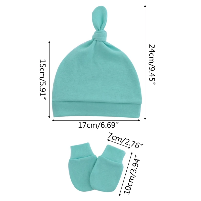 

W3JF Baby Anti-scratching Gloves Knotted Hat Set Newborn Mittens Warm Beanie Kit