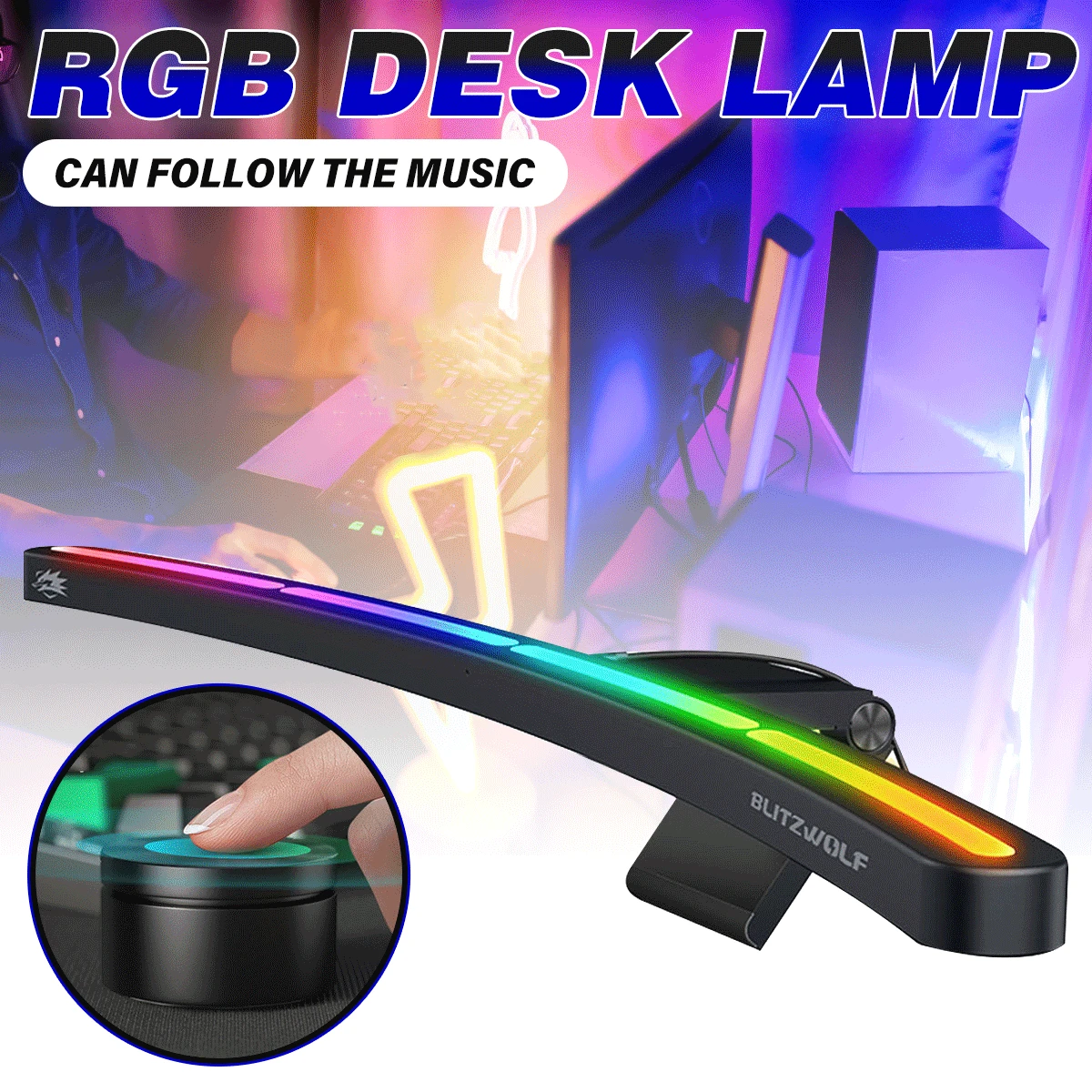 

Curved RGB Monitor Light Screen Bar Desk Lamp Hanging Curvature Dynamic LED Computer Light Eye Protection Wireless Controller