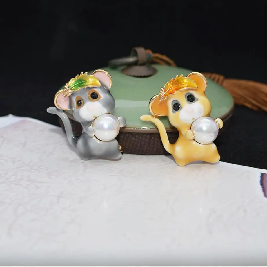 Жемчужная брошь в форме мыши булавки броши шляпы сумка подвеска значок Стразы