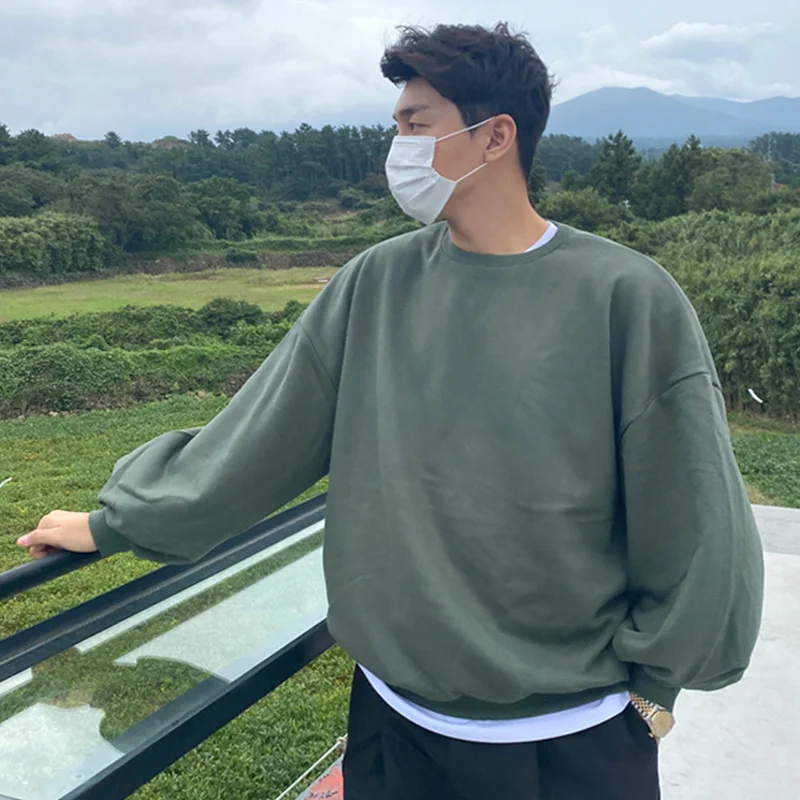 

Мужской свитер с круглым вырезом, тонкая свободная футболка с длинным рукавом, весна-осень 2021