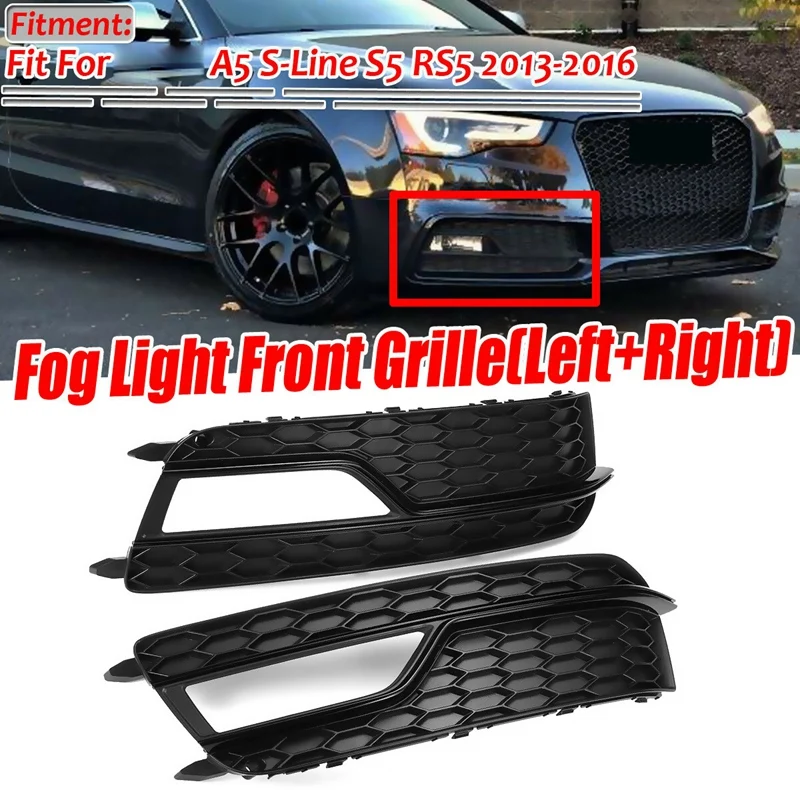 

Car Front Bumper Grille Fog Light Cover Grill Grille Cover Trim For- A5 S5 2013-2016