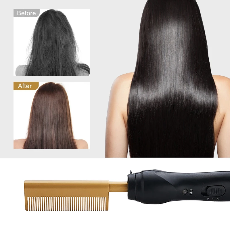 Профессиональный Выпрямитель для волос горячий нагрев гребень Гладкий утюжок