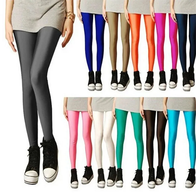 2022 New Spring  Shiny Gym Neon Leggings for Women Elastic Female Legging Pants Girl Clothing Solid Fluorescent Bottom Trousers